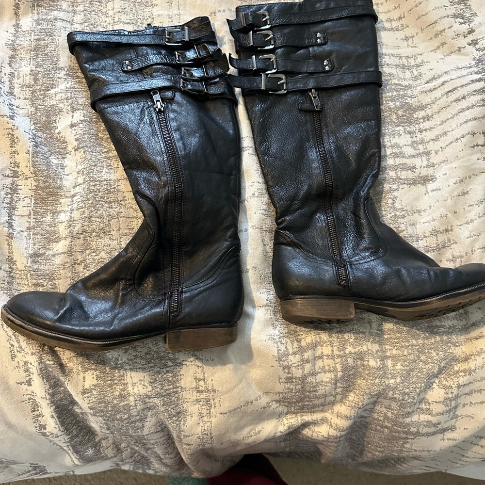 Steve Madden Black Leather Knee-High Boots with Buckles size 5.5 M